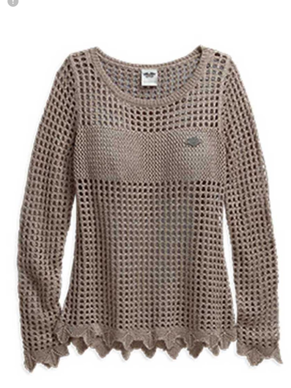 Harley Davidson Sz Lg Open-Knit Metallic Thread Long Sleeve Sweater Woodsmoke